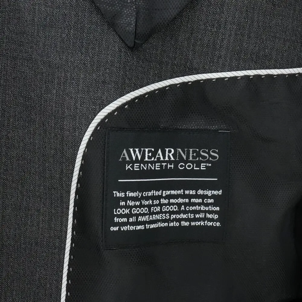 Kenneth Cole Sport Coat Mens 44R Gray Wool Jacket Lined Blazer Awearness Preppy